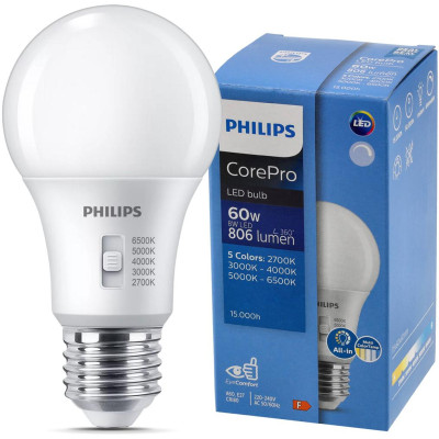 LED žárovka E27 stmívatelná 8W 806lm A60 5CCT Philips 2700K - 6500K