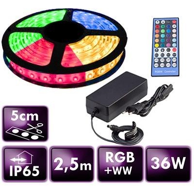 ECOLIGHT LED pásek - RGB+WW - 2,5m - 60LED/m - 14,4W/m - 1400Lm - IP65 - SADA