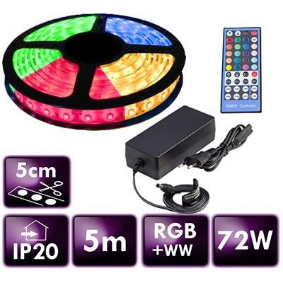 ECOLIGHT LED pásek - RGB+WW - SMD 5050 - 5m - 60LED/m - 14,4W/m - 2800Lm - IP65 - SADA