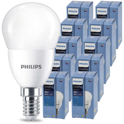 10x LED žárovka PHILIPS E14 7W – studená barva 6500K 230V CorePro