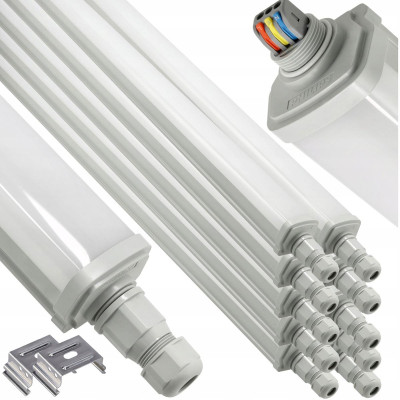 Sada 10 hermetických LED svítidel 125 cm 30W 3600lm 4000K