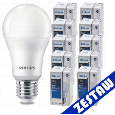 SADA 10 KS LED žárovek PHILIPS E27 8W , 60W 806lm Neutrální LED žárovka 4000K