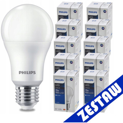 SADA 10 KS žárovek PHILIPS LED E27 10W , 75W 1055lm Neutrální LED žárovka 4000K