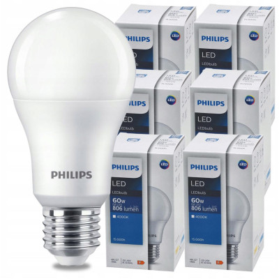 SADA 6 KS LED žárovek PHILIPS E27 8W 806lm neutrální bílá 4000K A60