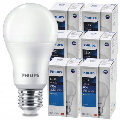 SADA 6 LED žárovek E27 8W 806lm PHILIPS teplá bílá 2700K A60