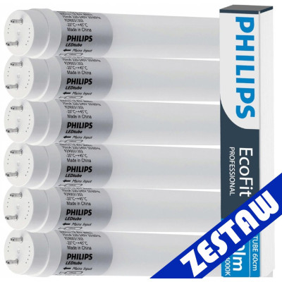 SADA 6x Philips LED trubice 60cm 9W 900lm 4000K 20 000h T8 EcoFit
