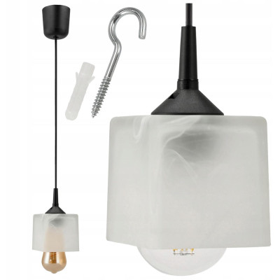 Stropní závěsné svítidlo 100cm 1xe27 skleněné kostkové stínidlo bílé