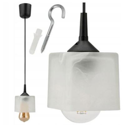 Stropní závěsné svítidlo 100cm 1xe27 skleněné kostkové stínidlo bílé