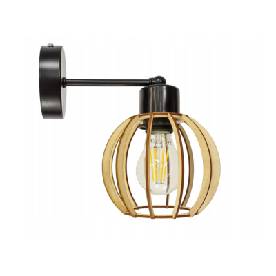 BERGE Nástěnná lampa - kinkiet - E27 - dřevěná koule malá - černá