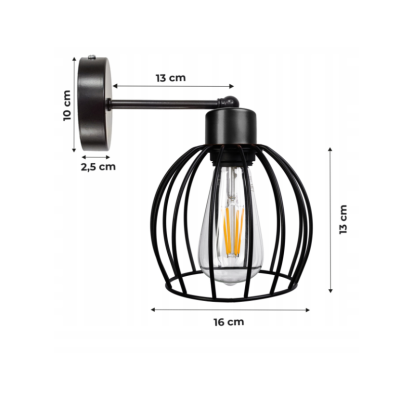 BERGE Nástěnná lampa - kinkiet - E27 - KULA - černá