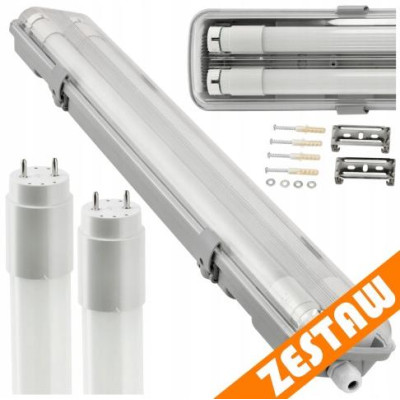 Hermetické svítidlo 120cm lampa + 2x LED trubice voděodolné 6000k studená teplota