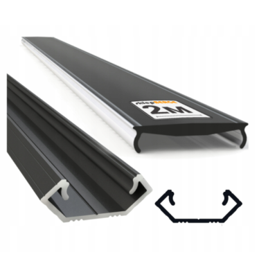 BERGE Hliníkový profil pro LED pásky OXI-Cx rohový 2m černý + černý difuzor