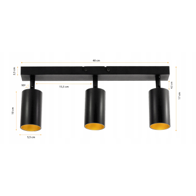 BERGE LED stropní svítidlo VIKI GOLD - 3xGU10 - černé