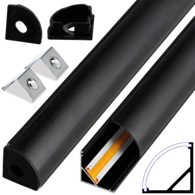 Hliníkový profil pro LED pásek 8 a 10 mm, rohový, úhlový, černý, sada 2m