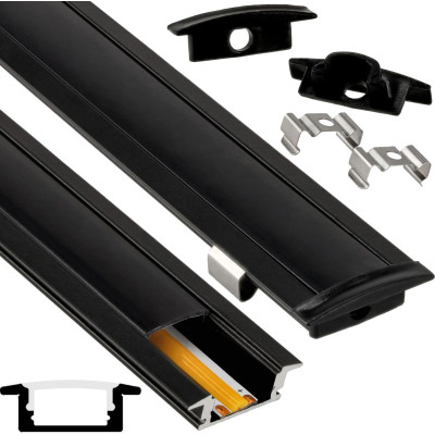 Hliníkový profil pro LED pásek černý, zapuštěný, černý kryt, sada 2 m