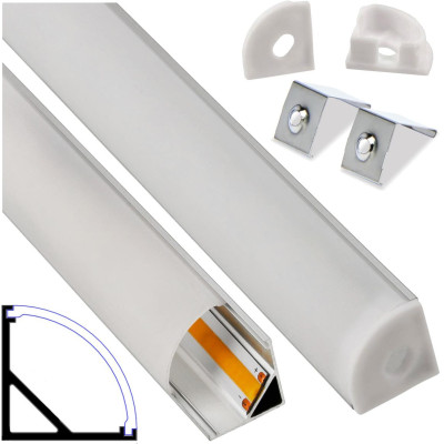 Hliníkový profil pro LED pásek stříbrný rohový úhlový 2m + mléčný kryt