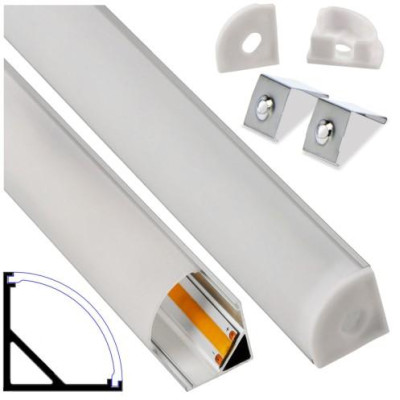 Hliníkový profil pro LED pásek stříbrný rohový úhlový 2m + mléčný kryt