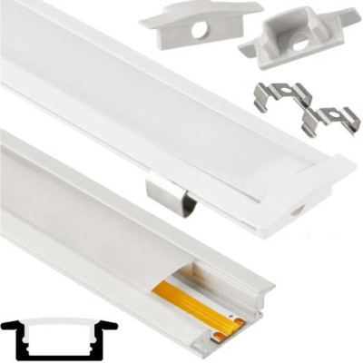 Hliníkový profil pro LED pásek, bílý zapuštěný opálový difuzor, sada 2m