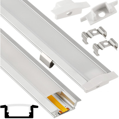 Hliníkový profil pro LED pásek, eloxovaný zapuštěný mléčný kryt, sada 2m