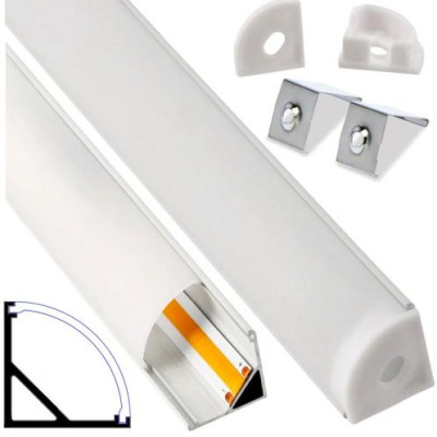 Hliníkový profil pro LED pásky 8 a 10 mm, rohový, bílý, 2m, sada