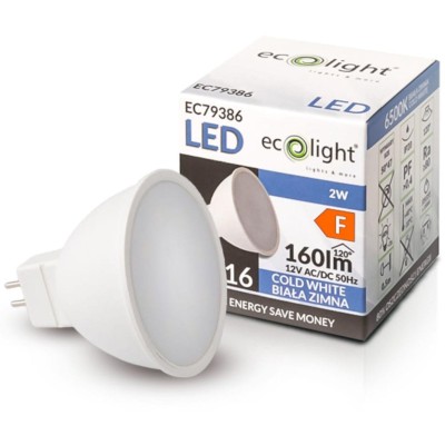 ECOLIGHT LED žárovka MR16 12V 2W studená bílá