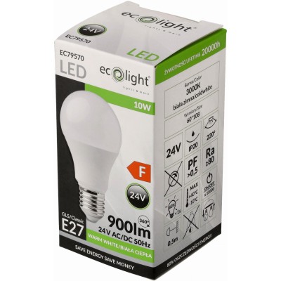 ECOLIGHT LED žárovka E27 10W 24V - teplá bílá