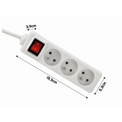 BERGE Prodlužovací kabel 1,5 m - 3 zásuvky - bílý s vypínačem