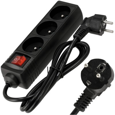 BERGE Prodlužovací kabel 1,5 m - 3 zásuvky - černý s vypínačem