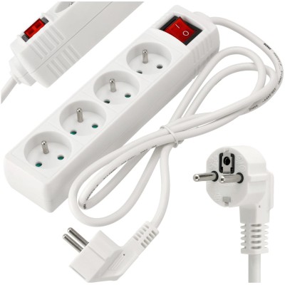 BERGE Prodlužovací kabel 1,5m - 4 zásuvky - bílý s vypínačem