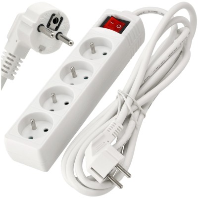 BERGE Prodlužovací kabel 3m - 4 zásuvky - bílý s vypínačem