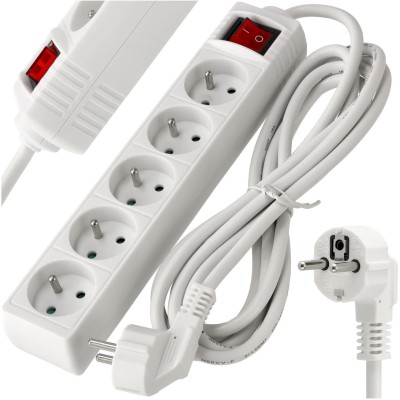 BERGE Prodlužovací kabel 3m - 5 zásuvek - bílý s vypínačem