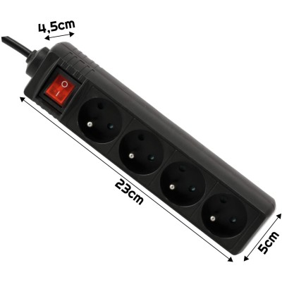 BERGE Prodlužovací kabel černý 5m - 4 zásuvky s vypínačem