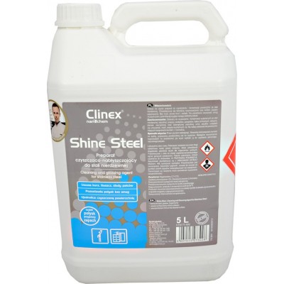 Clinex Shine Steel 5l -­ přípravek pro čištění a údržbu povrchů z nerez oceli, po ošetření dodává lesk