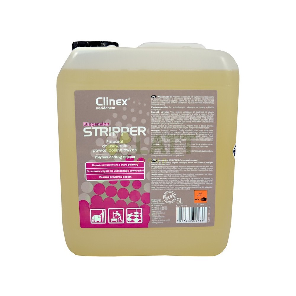 Clinex Dispersion STRIPPER 5l -­ Přípravek vhodný k odstraňování polymerních povlaků, málo pěnivý, velmi efektivní