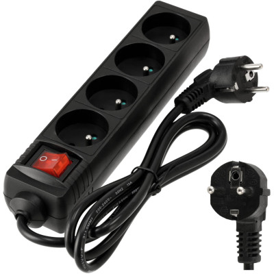 BERGE Prodlužovačka - 4 zásuvky - 1,5 m - černá s vypínačem