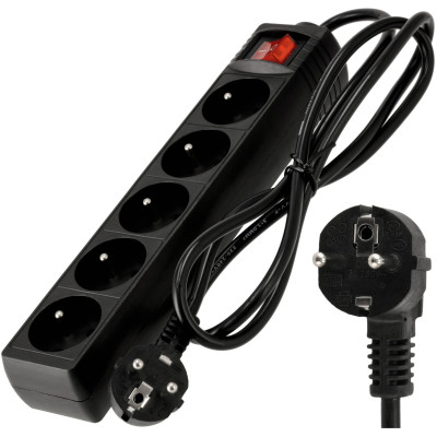 BERGE Prodlužovačka -5 zásuvek - 1,5 m - černá s vypínačem