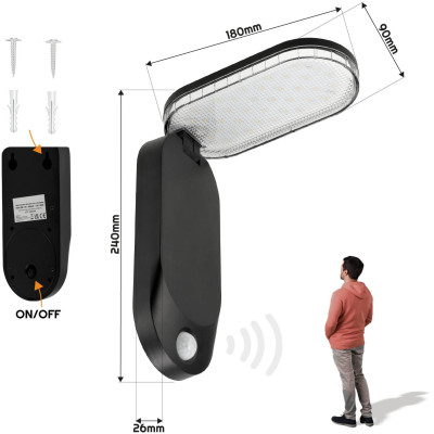 BERGE Solární lampa s pohybovým senzorem IP65