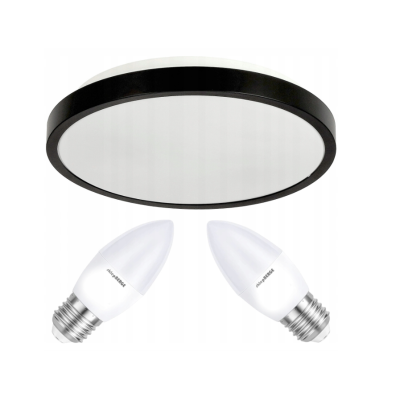 BERGE LED stropní svítidlo 2xE27 IP20 LARI-R BLACK + 2x E27 10W teplá bílá svíčka