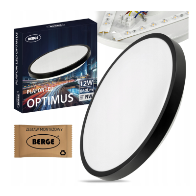 BERGE Přisazený LED stropní panel 12W 860lm Kulatý černý NW