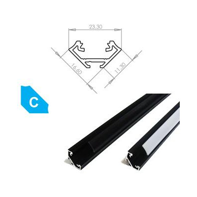 BERGE Hliníkový Profil pro LED pásky C Rohový Eloxovaný černý 2m