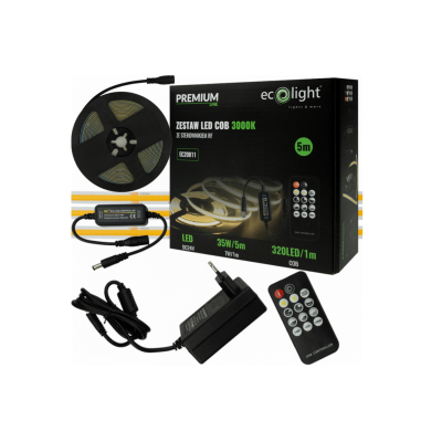 ECOLIGHT COB LED pásek 35W - 24V - 320 - 5M - 3000k - teplá bílá + dálkový ovladač