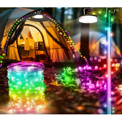 BERGE Kempingová lampa nabíjecí LED girlanda na roli 10m RGB IPX4