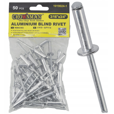 CROWNMAN Hliníkové trhací nýty 4,75x19mm sada 50 kusů