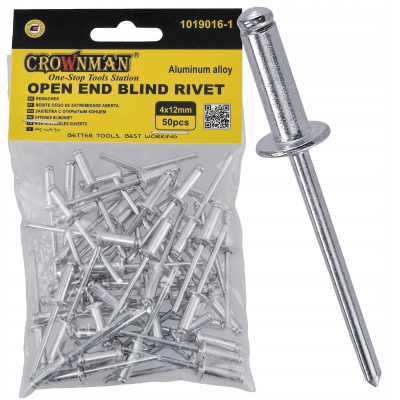 CROWNMAN Hliníkové trhací nýty 4mmx12mm sada 50 kusů