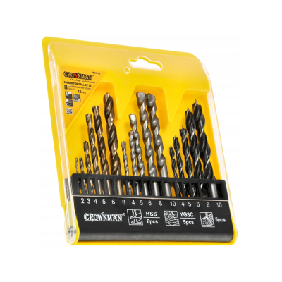 CROWNMAN Sada vrtáků do kovu, betonu, dřeva, 16 kusů, kompletní
