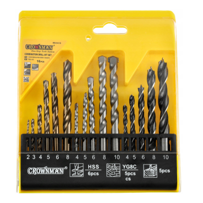 CROWNMAN Sada vrtáků do kovu, betonu, dřeva, 16 kusů, kompletní