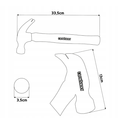 CROWNMAN Tesařské kladivo s dřevěnou násadou 450g 33cm