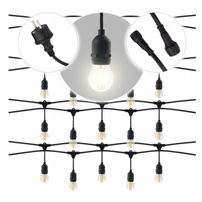 BERGE Zahradní girlanda 15m + 16x 1W LED žárovka