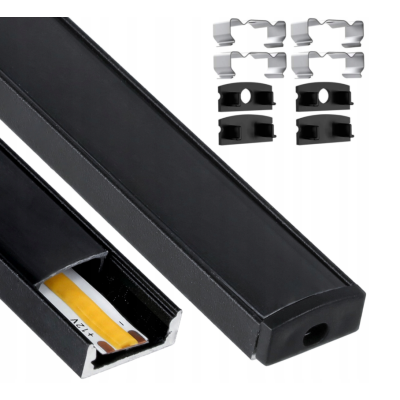 BERGE LED hliníkový profil 2m černý přisazený - sada