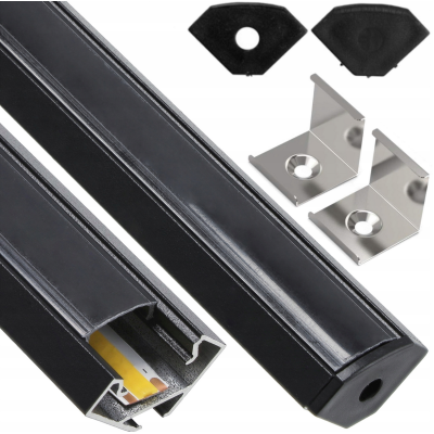 BERGE LED hliníkový profil rohový 2m černý - sada